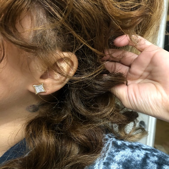 18k Gold Filled CZ Bid Square Stud Earrings - Picture 6 of 8